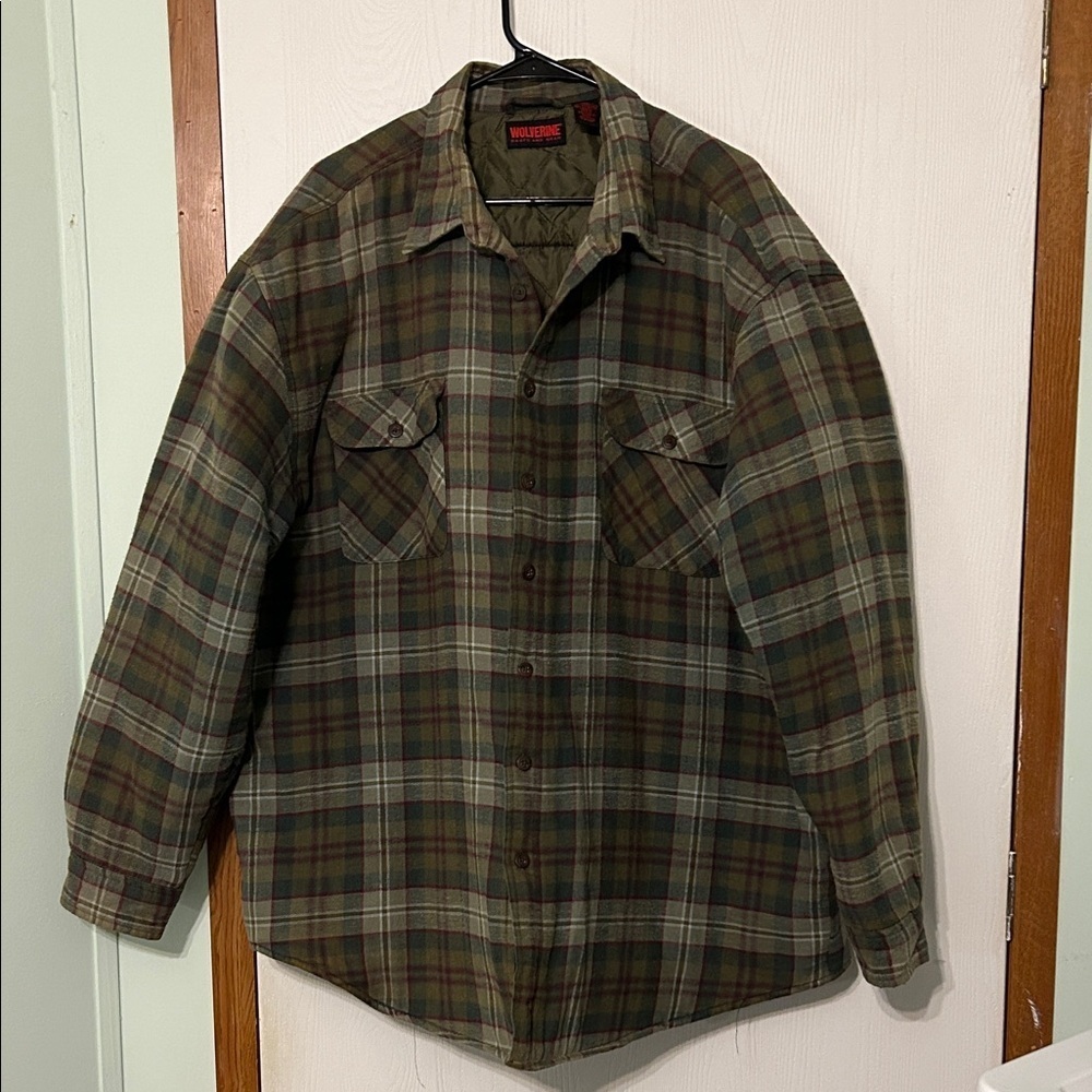 Woolverine Men's Olive and Brown Plaid Shirt Jacket Size 2 XLT